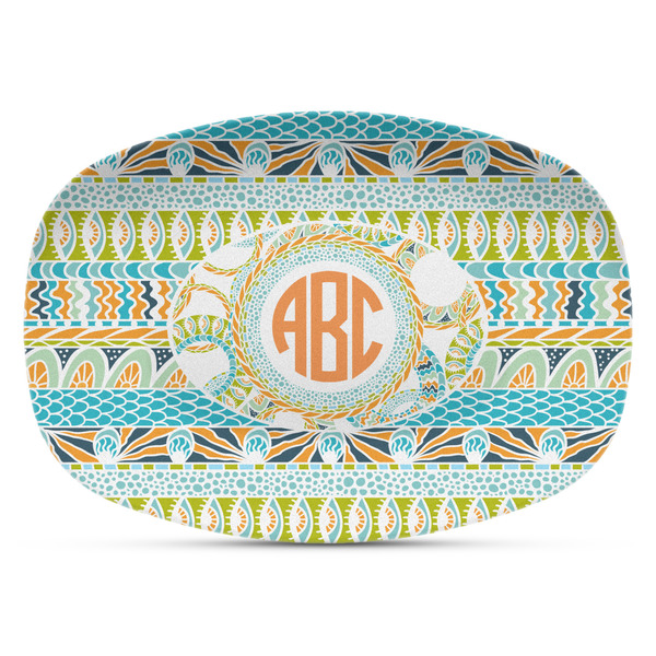 Custom Teal Ribbons & Labels Plastic Platter - Microwave & Oven Safe Composite Polymer (Personalized)