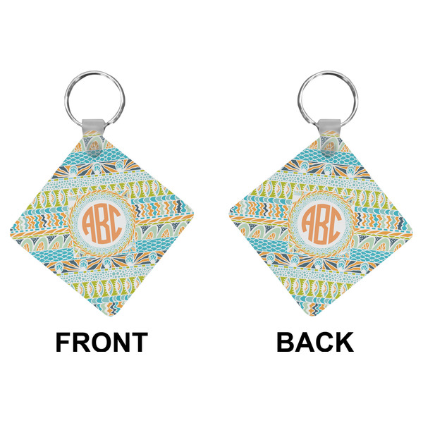 Teal Ribbons & Labels Diamond Keychain (Front + Back)