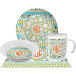 Teal Ribbons & Labels Dinner Set - Single 4 Pc Setting w/ Monograms