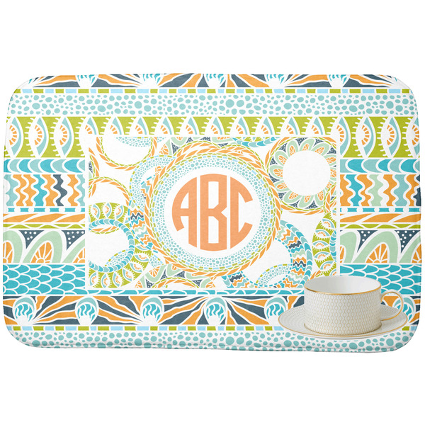 Teal Ribbons & Labels Dish Drying Mat - with cup