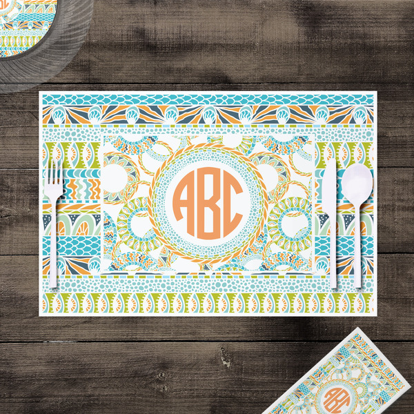 Teal Ribbons & Labels Disposable Paper Placemat - In Context