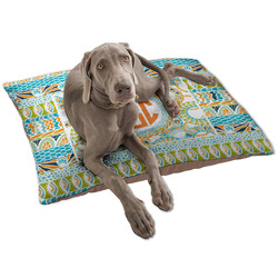 Teal Ribbons & Labels Dog Bed - Large w/ Monogram
