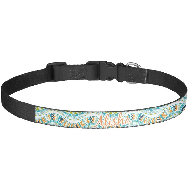 Custom Teal Ribbons & Labels Dog Collar - Large (Personalized)