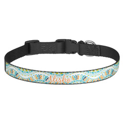 Teal Ribbons & Labels Dog Collar (Personalized)