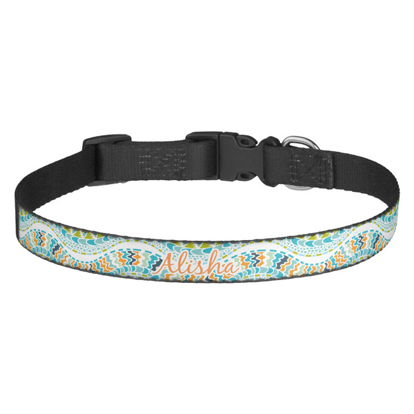 Custom Teal Ribbons & Labels Dog Collar (Personalized)