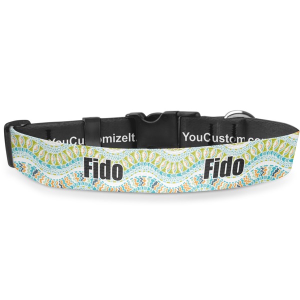 Custom Teal Ribbons & Labels Deluxe Dog Collar - Medium (11.5" to 17.5") (Personalized)