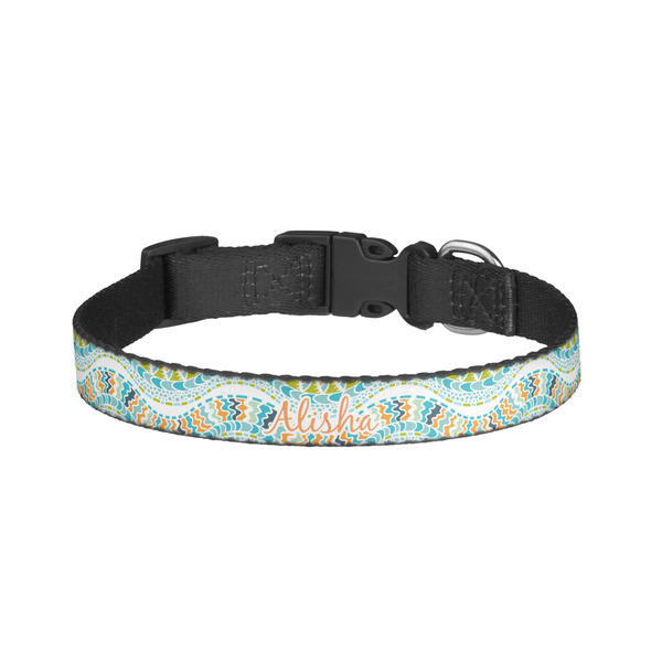 Custom Teal Ribbons & Labels Dog Collar - Small (Personalized)