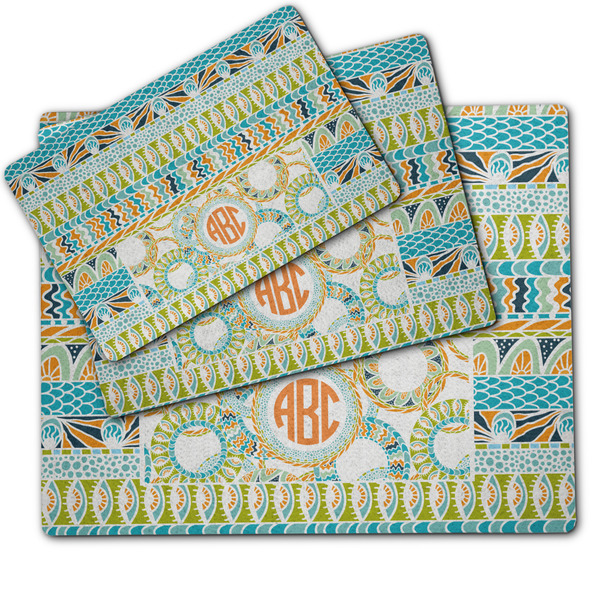 Teal Ribbons & Labels Dog Food Mat - MAIN (sm, med, lrg)