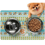 Teal Ribbons & Labels Dog Food Mat - Small w/ Monogram