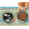 Teal Ribbons & Labels Dog Food Mat - Small w/ Monogram