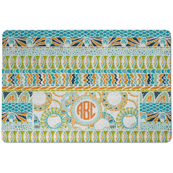 Teal Ribbons & Labels Dog Food Mat w/ Monogram