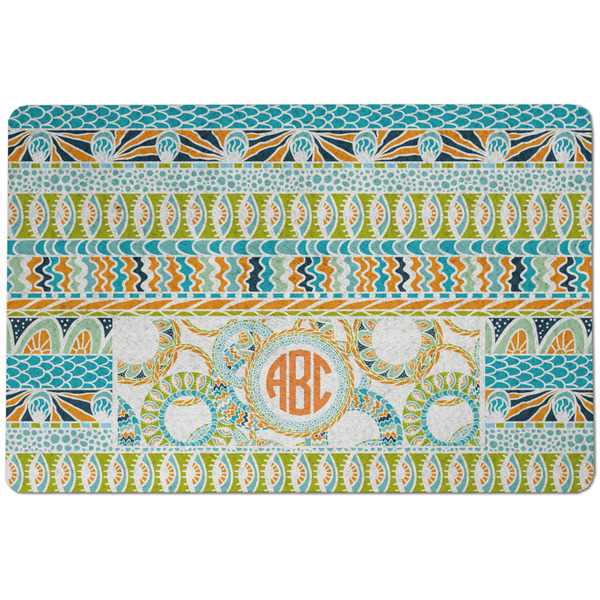 Custom Teal Ribbons & Labels Dog Food Mat w/ Monogram