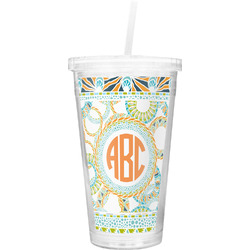 Teal Ribbons & Labels Double Wall Tumbler with Straw (Personalized)
