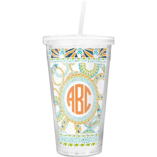 Custom Teal Ribbons & Labels Double Wall Tumbler with Straw (Personalized)