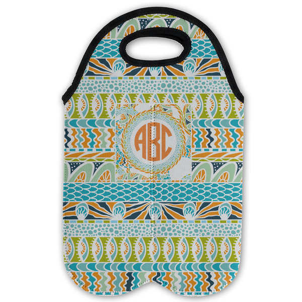 Teal Ribbons & Labels Double Wine Tote - Flat (new)