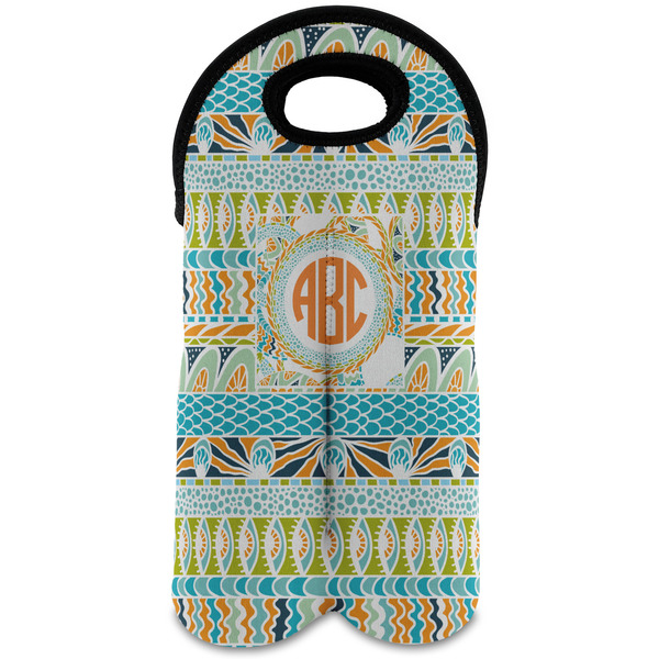 Custom Teal Ribbons & Labels Wine Tote Bag (2 Bottles) (Personalized)