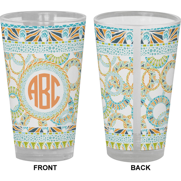 Teal Ribbons & Labels Pint Glass - Full Color - Front & Back Views