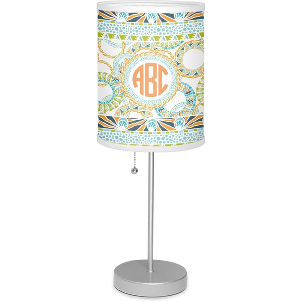 Custom Teal Ribbons & Labels Lamp with Drum Shade (Personalized)
