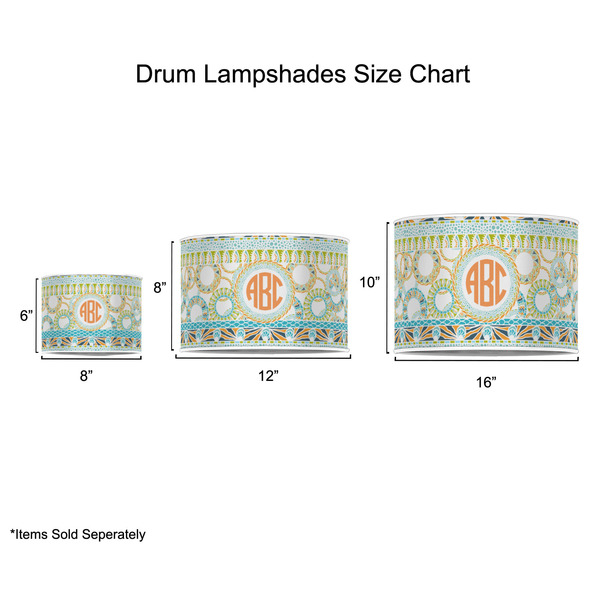 Teal Ribbons & Labels Drum Lampshades - Sizing Chart