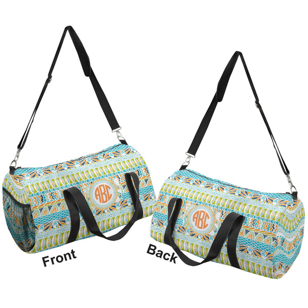Teal Ribbons & Labels Duffle bag large front and back sides