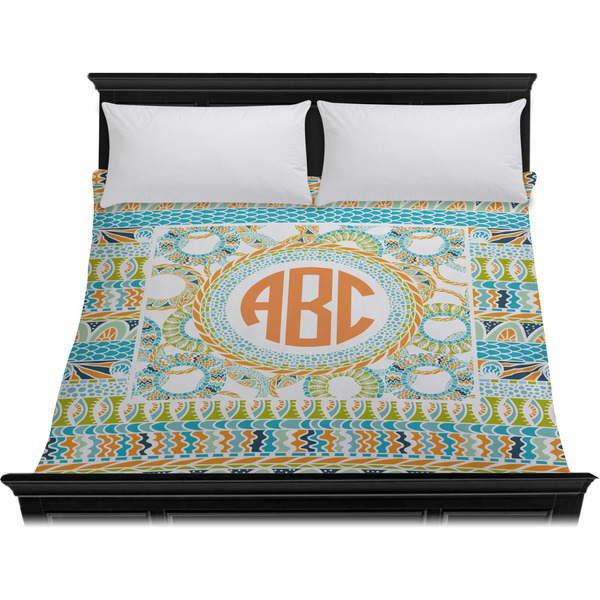 Teal Ribbons & Labels Duvet Cover - King - On Bed - No Prop