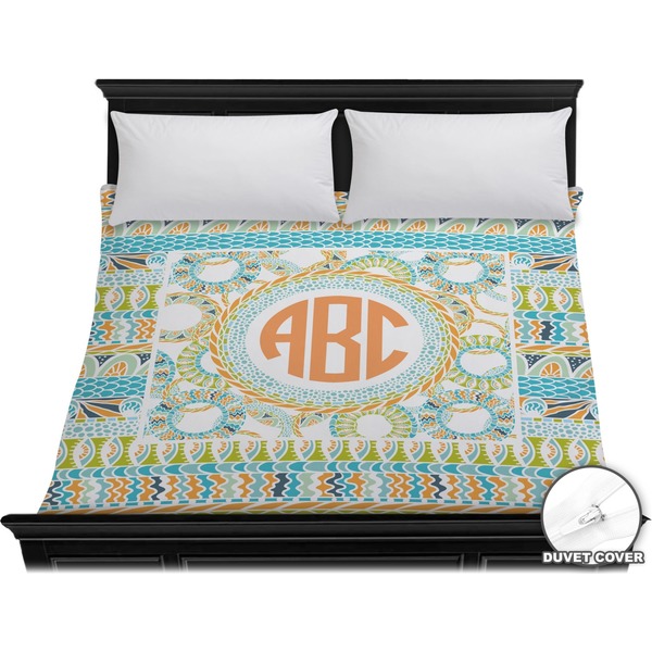 Custom Teal Ribbons & Labels Duvet Cover - King (Personalized)