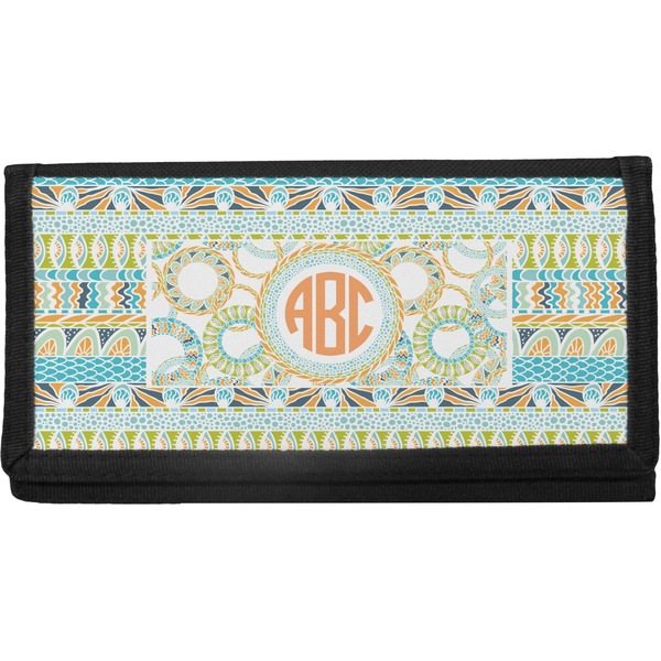 Custom Teal Ribbons & Labels Canvas Checkbook Cover (Personalized)