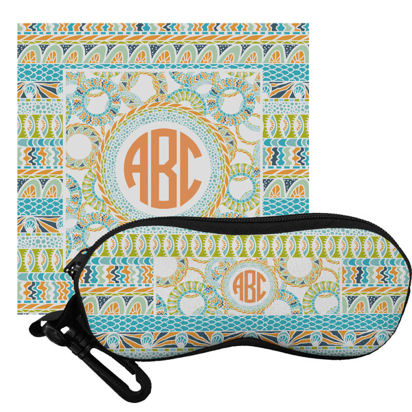 Custom Teal Ribbons & Labels Eyeglass Case & Cloth (Personalized)