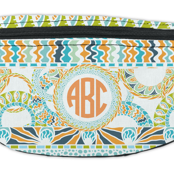 Teal Ribbons & Labels Fanny Pack - Closeup