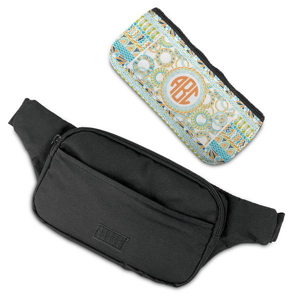 Teal Ribbons & Labels Fanny Packs - FLAT (flap off)