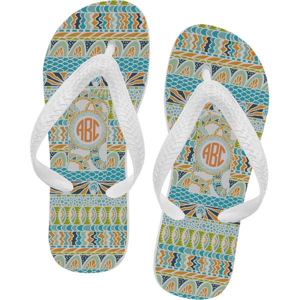 Custom Teal Ribbons & Labels Flip Flops - Small (Personalized)