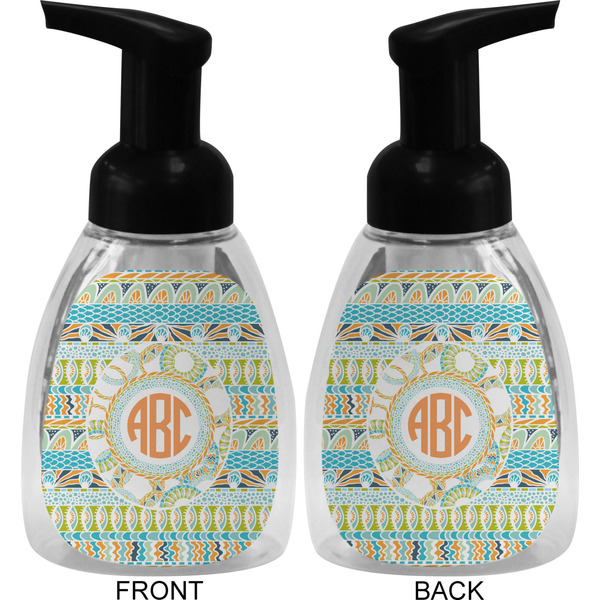 Teal Ribbons & Labels Foam Soap Bottle (Front & Back)