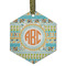Teal Ribbons & Labels Flat Glass Ornament - Hexagon w/ Monogram
