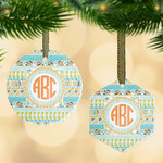 Teal Ribbons & Labels Flat Glass Ornament w/ Monogram