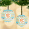 Teal Ribbons & Labels Flat Glass Ornament w/ Monogram