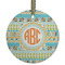 Teal Ribbons & Labels Flat Glass Ornament - Round w/ Monogram