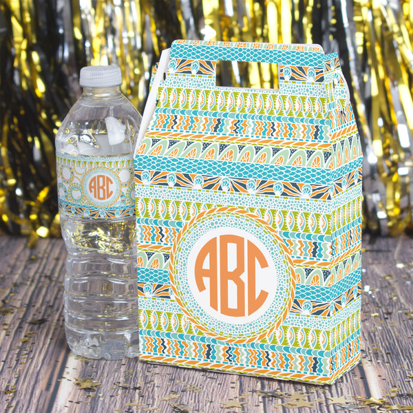 Teal Ribbons & Labels Gable Favor Box - In Context