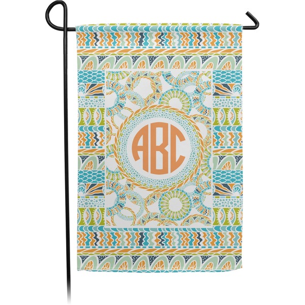 Custom Teal Ribbons & Labels Small Garden Flag - Double Sided w/ Monograms