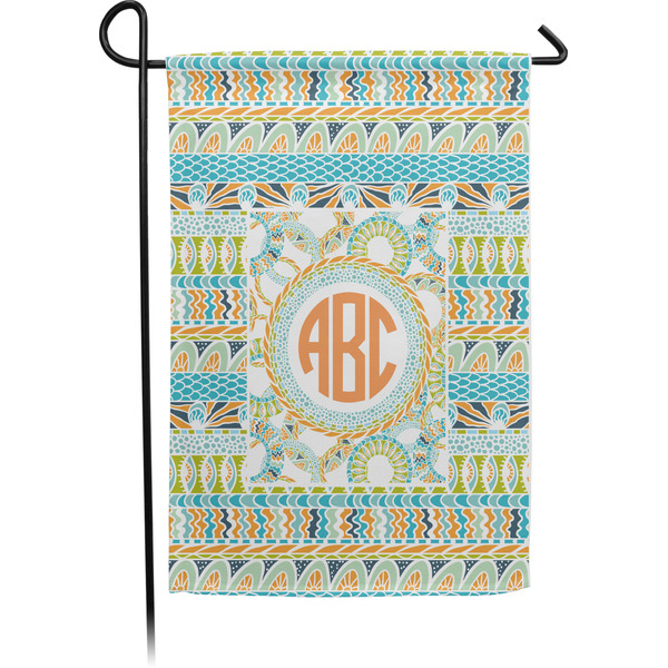 Custom Teal Ribbons & Labels Small Garden Flag - Single Sided w/ Monograms