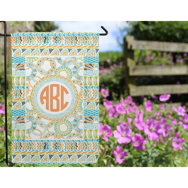 Teal Ribbons & Labels Garden Flag - Outside In Flowers