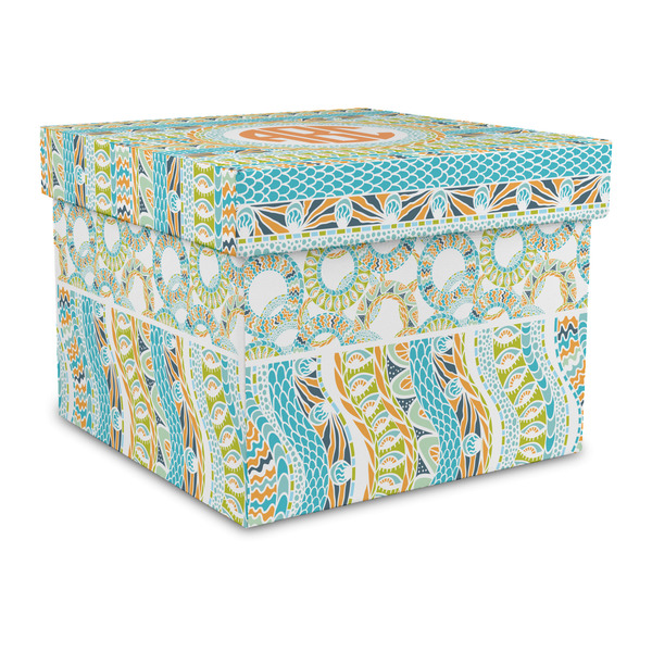 Custom Teal Ribbons & Labels Gift Box with Lid - Canvas Wrapped - Large (Personalized)