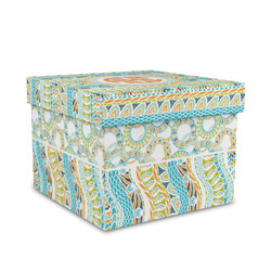 Teal Ribbons & Labels Gift Box with Lid - Canvas Wrapped - Medium (Personalized)