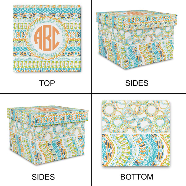 Teal Ribbons & Labels Gift Boxes with Lid - Canvas Wrapped - Small - Approval