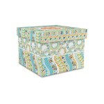 Teal Ribbons & Labels Gift Box with Lid - Canvas Wrapped - Small (Personalized)