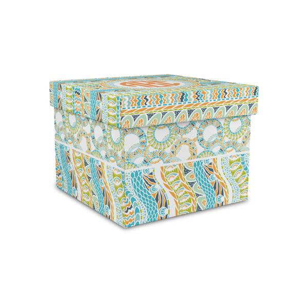 Custom Teal Ribbons & Labels Gift Box with Lid - Canvas Wrapped - Small (Personalized)