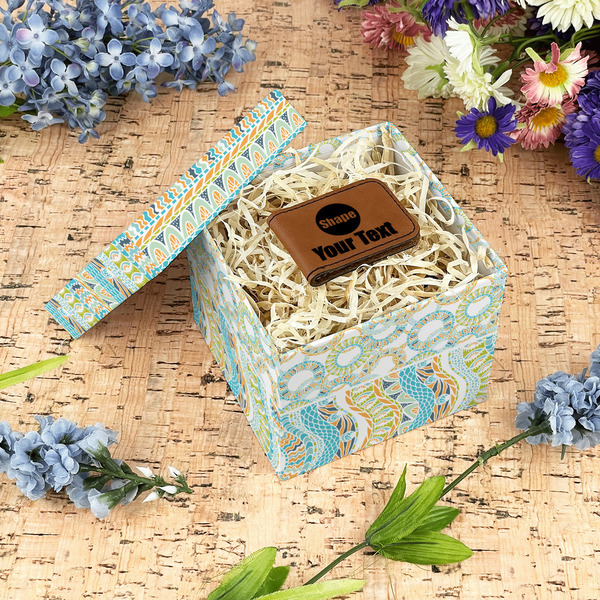 Teal Ribbons & Labels Gift Boxes with Lid - Canvas Wrapped - Small - In Context