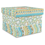 Teal Ribbons & Labels Gift Box with Lid - Canvas Wrapped - X-Large (Personalized)