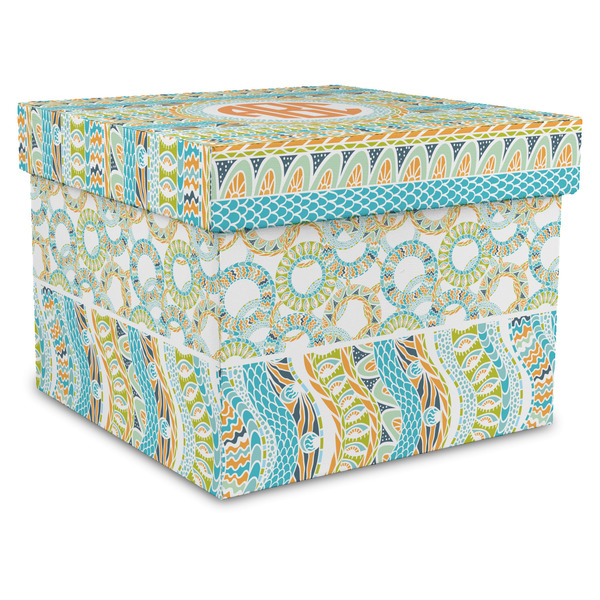 Custom Teal Ribbons & Labels Gift Box with Lid - Canvas Wrapped - X-Large (Personalized)