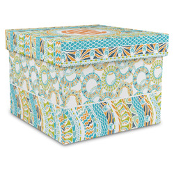 Teal Ribbons & Labels Gift Box with Lid - Canvas Wrapped - XX-Large (Personalized)