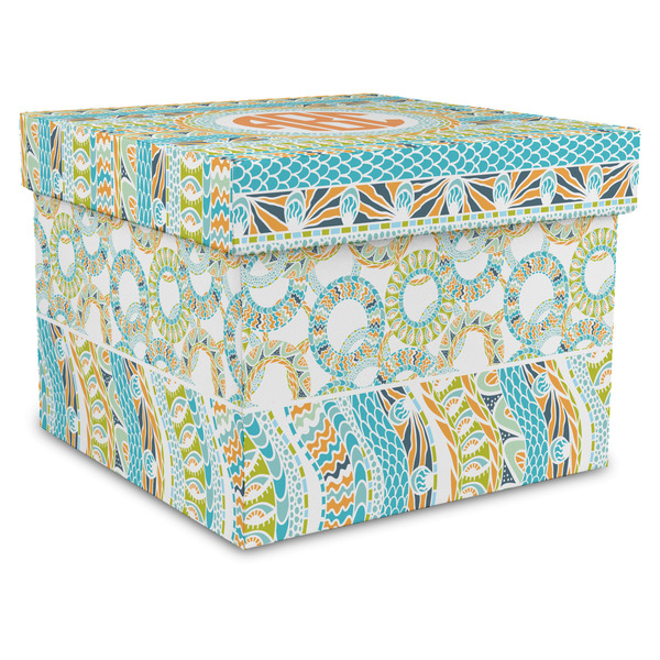 Custom Teal Ribbons & Labels Gift Box with Lid - Canvas Wrapped - XX-Large (Personalized)